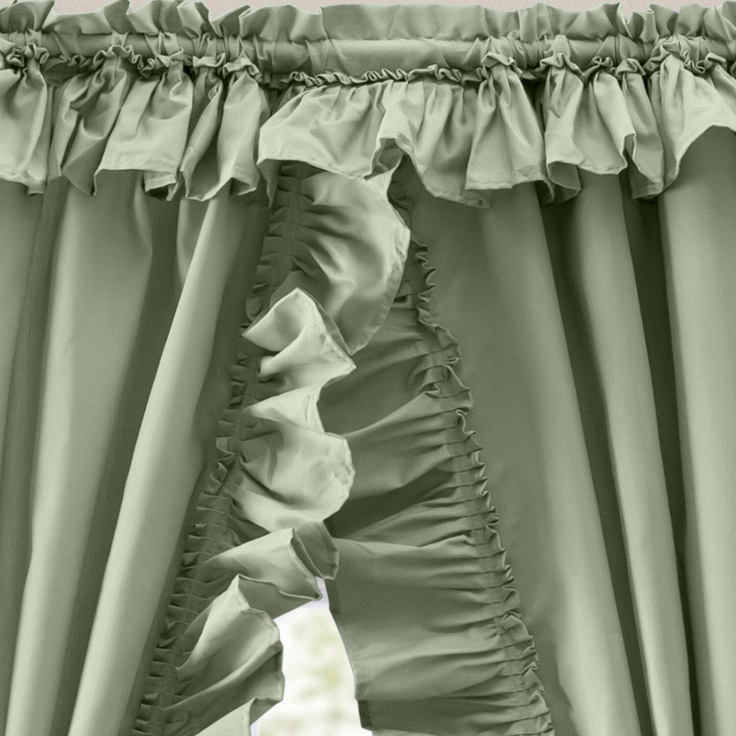 Alt View 2. Ellis Curtain - ELLIS 70% Polyester 30% Cotton Stacey Ruffled Prscilla Pairs With Tiebacks 54" x 63" Sage - Sage.