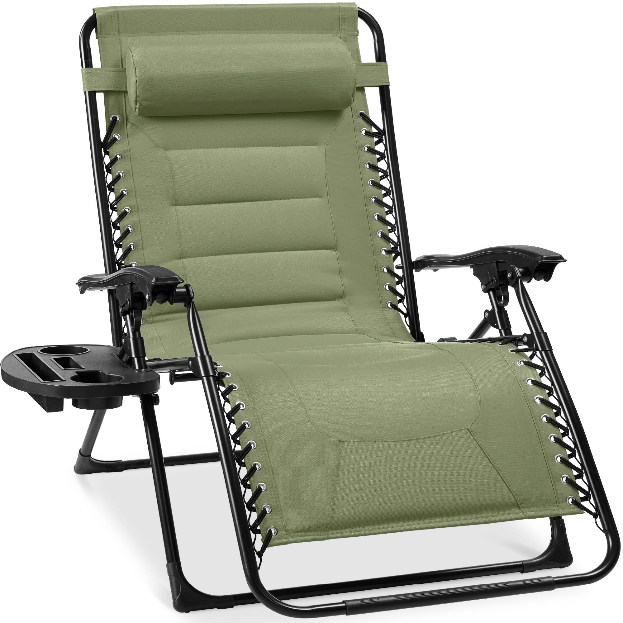 Best Choice Products - Oversized Padded Zero Gravity Chair, Folding Outdoor Patio Recliner w/ Side Tray - Sage Green