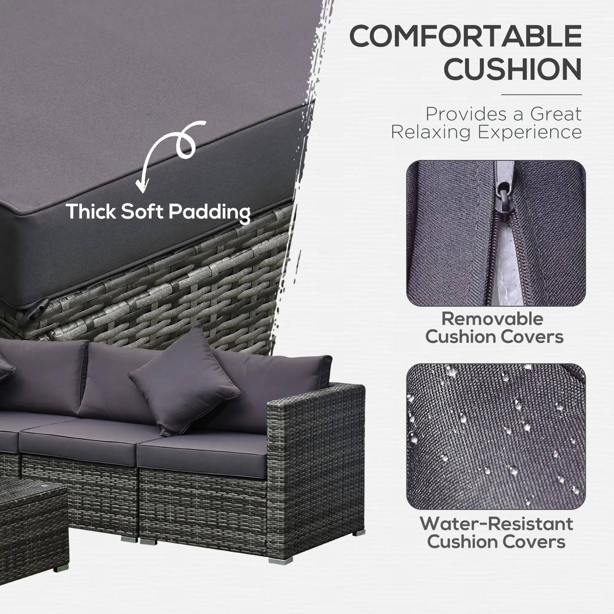 COMFORTABLE CUSHION
Provides a Great Relaxing Experience
Thick Soft Padding
Removable Cushion Covers
Water-Resistant Cushion Covers