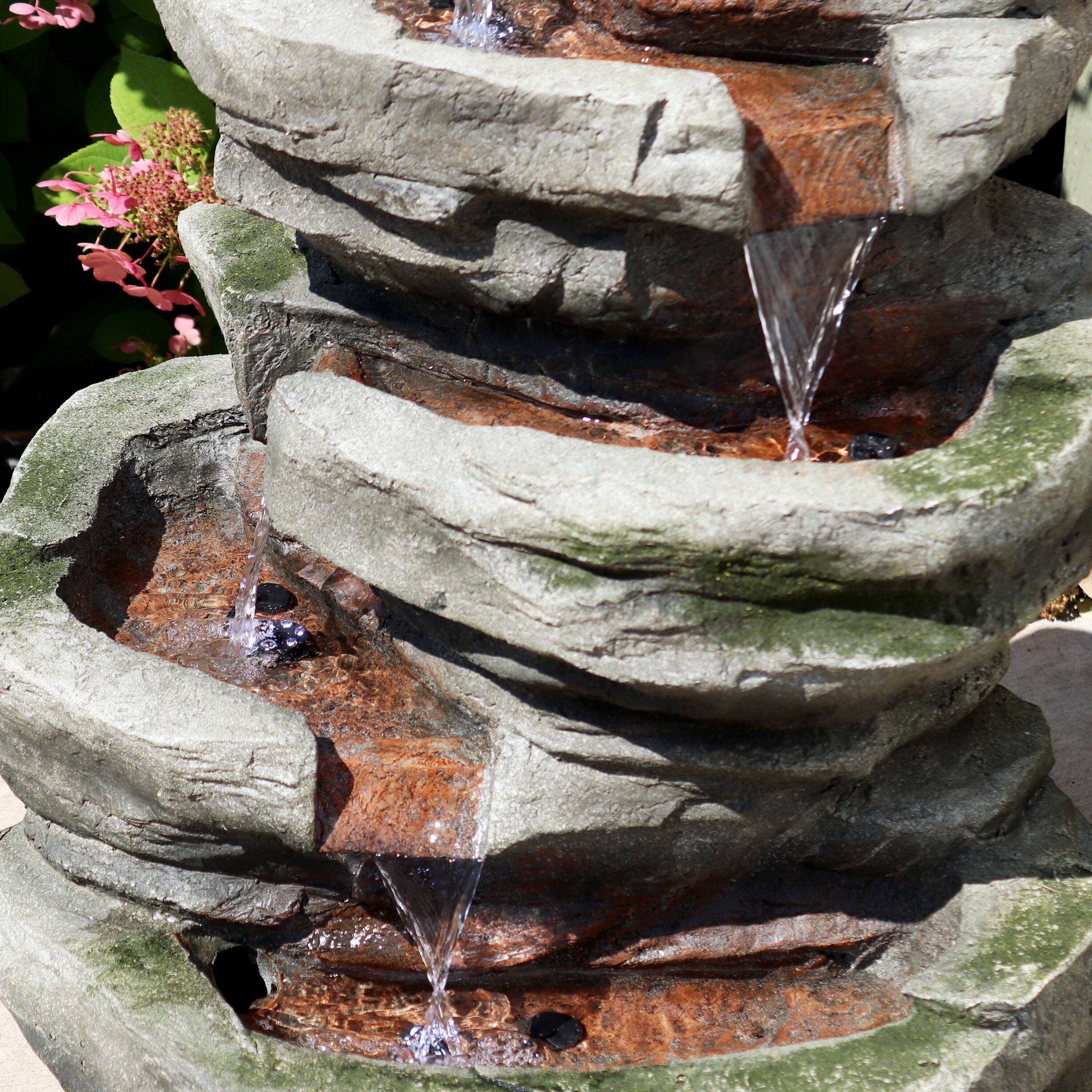 Alt View 5. Sunnydaze - Lighted Cobblestone Waterfall Fountain with LED Lights - 31 in - Light Brown.