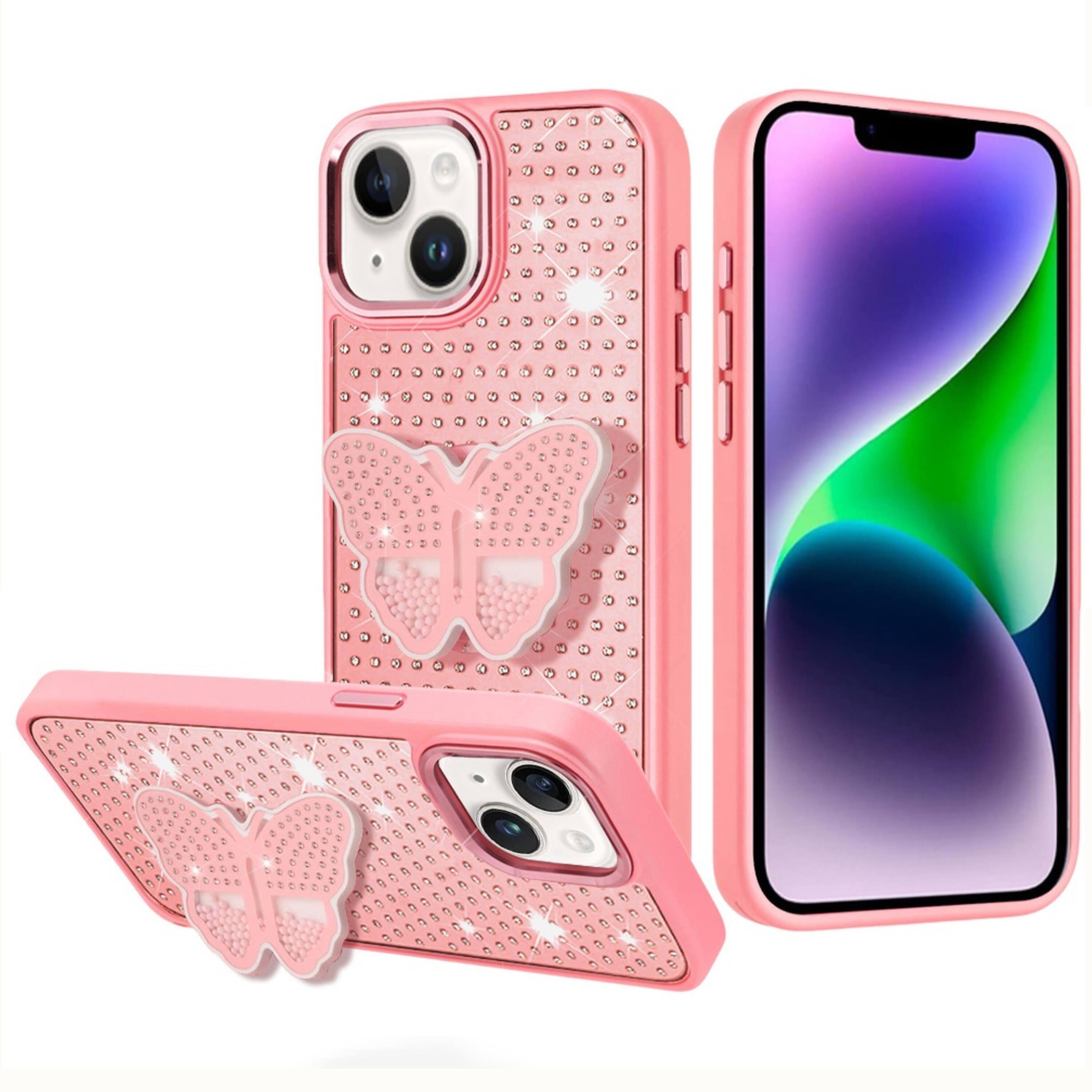 Kitcheniva - Luxury Butterfly Grip Stand Bling Case With Tempered Glass For iPhone 13 14 - Pink price history on PriceWatchPro