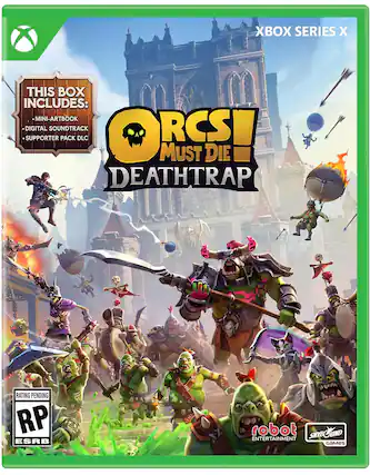 XBOX SERIES X
THIS BOX INCLUDES:
- MINI-ARTBOOK
- DIGITAL SOUNDTRACK
- SUPPORTER PACK DLC
ORCS MUST DIE! DEATHTRAP
RATING PENDING RP ESRB
robot ENTERTAINMENT
SKYBOUND GAMES - M (Mature 17+)