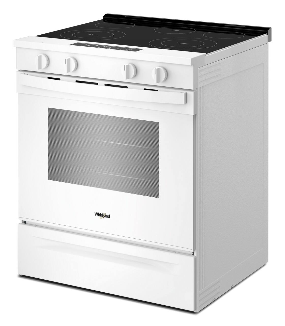 Left. Whirlpool - 30 in. Wide 5 elements 5.3 cu. ft. Slide-In Electric Range with No Preheat and Slow Cook Modes - White.