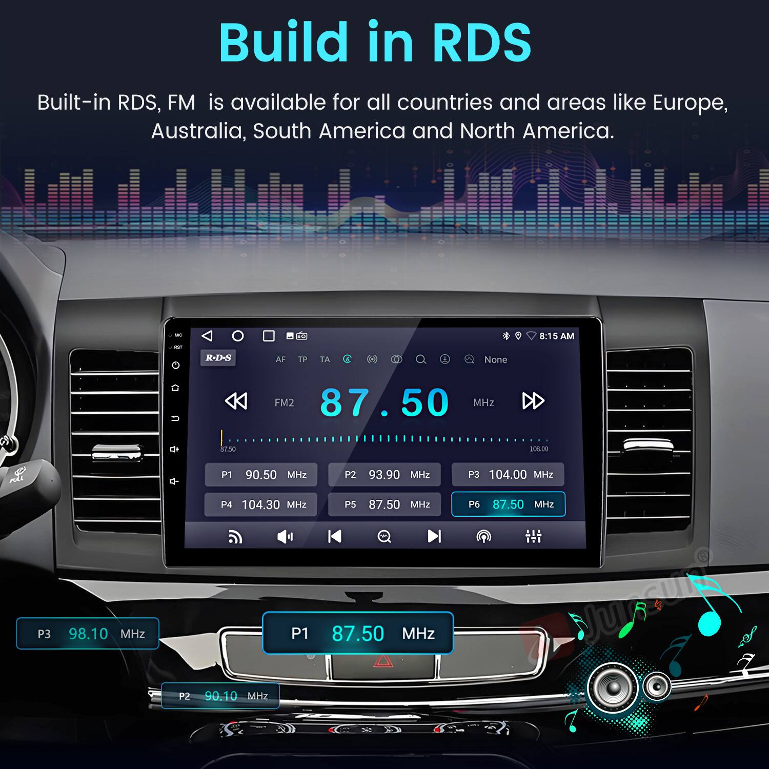 Build in RDS

Built-in RDS, FM is available for all countries and areas like Europe, Australia, South America and North America.