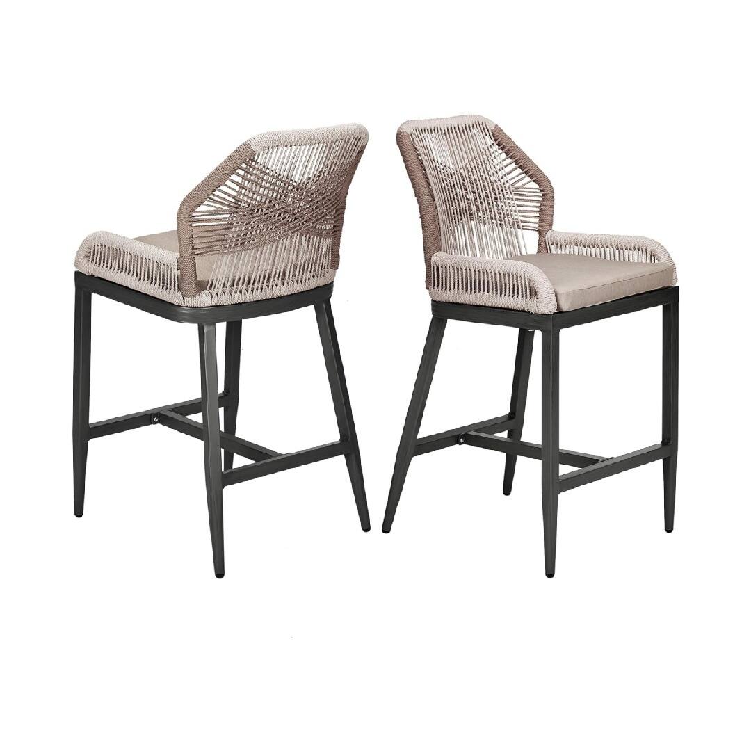 Front. GARVEE - Outdoor Bar Stools - Set of 2 Counter Height Chairs with Back, All-Weather Design, Chic Ergonomics, Dark Grey - Grey.