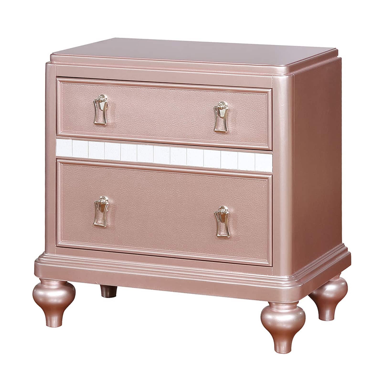 Manhattan Lane - Contemporary Solid Wood Night Stand With Mirror Trim - Pink