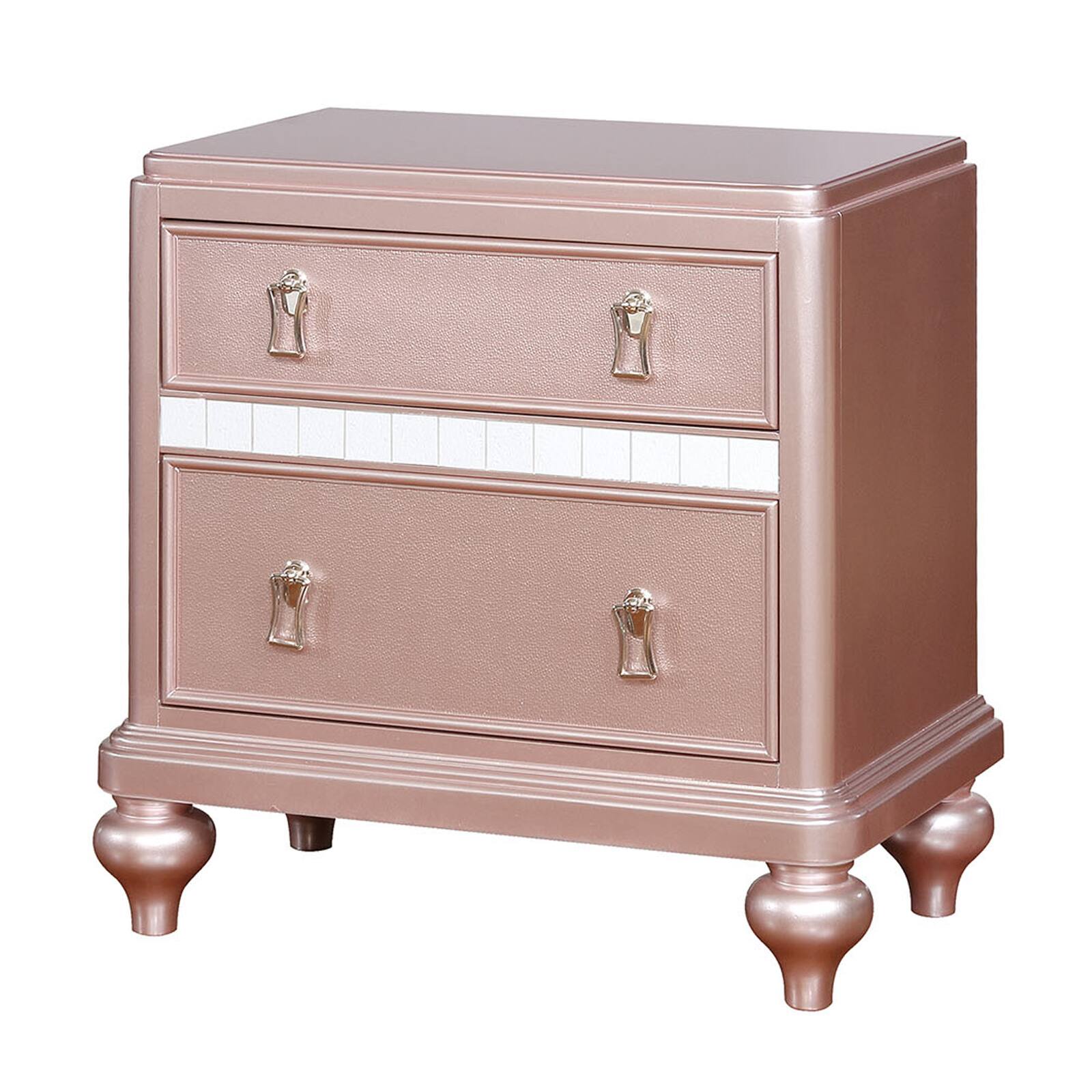 Front. Manhattan Lane - Contemporary Solid Wood Night Stand With Mirror Trim - Pink.