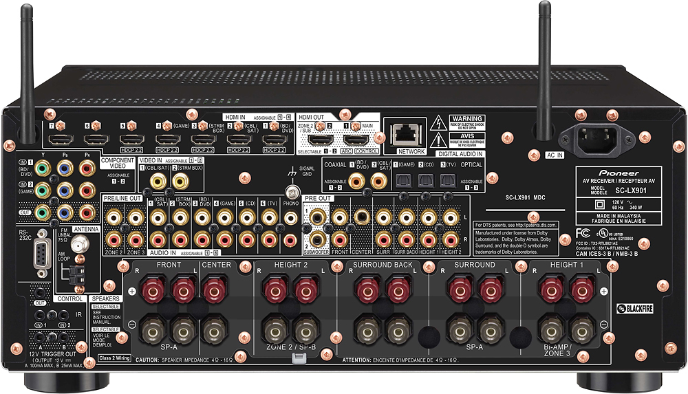 Back View: Pioneer - Elite 2200W 11.2-Ch. Network-Ready 4K Ultra HD 3D Pass-Through A/V Home Theater Receiver - Black