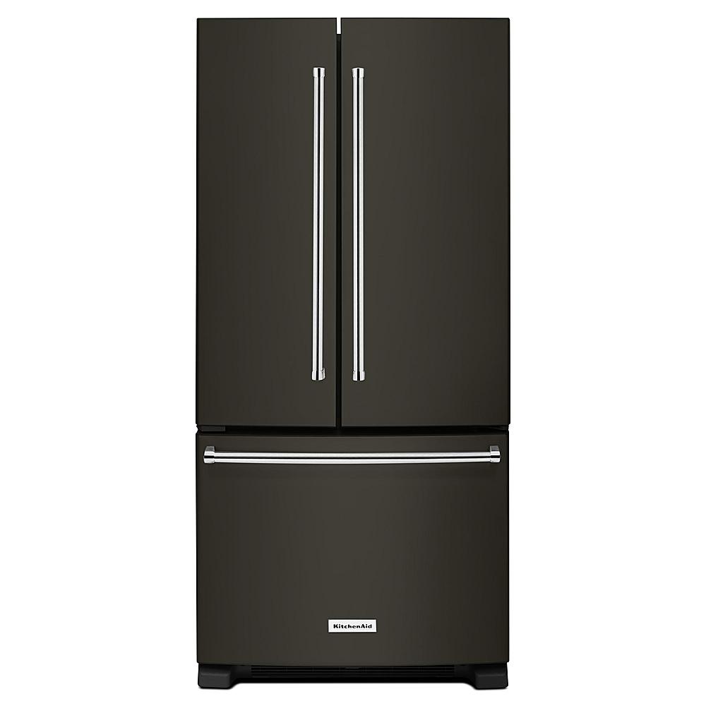 Front. KitchenAid - 22 Cu. Ft. French Door Refrigerator with Interior Water Dispenser - Black Stainless Steel.