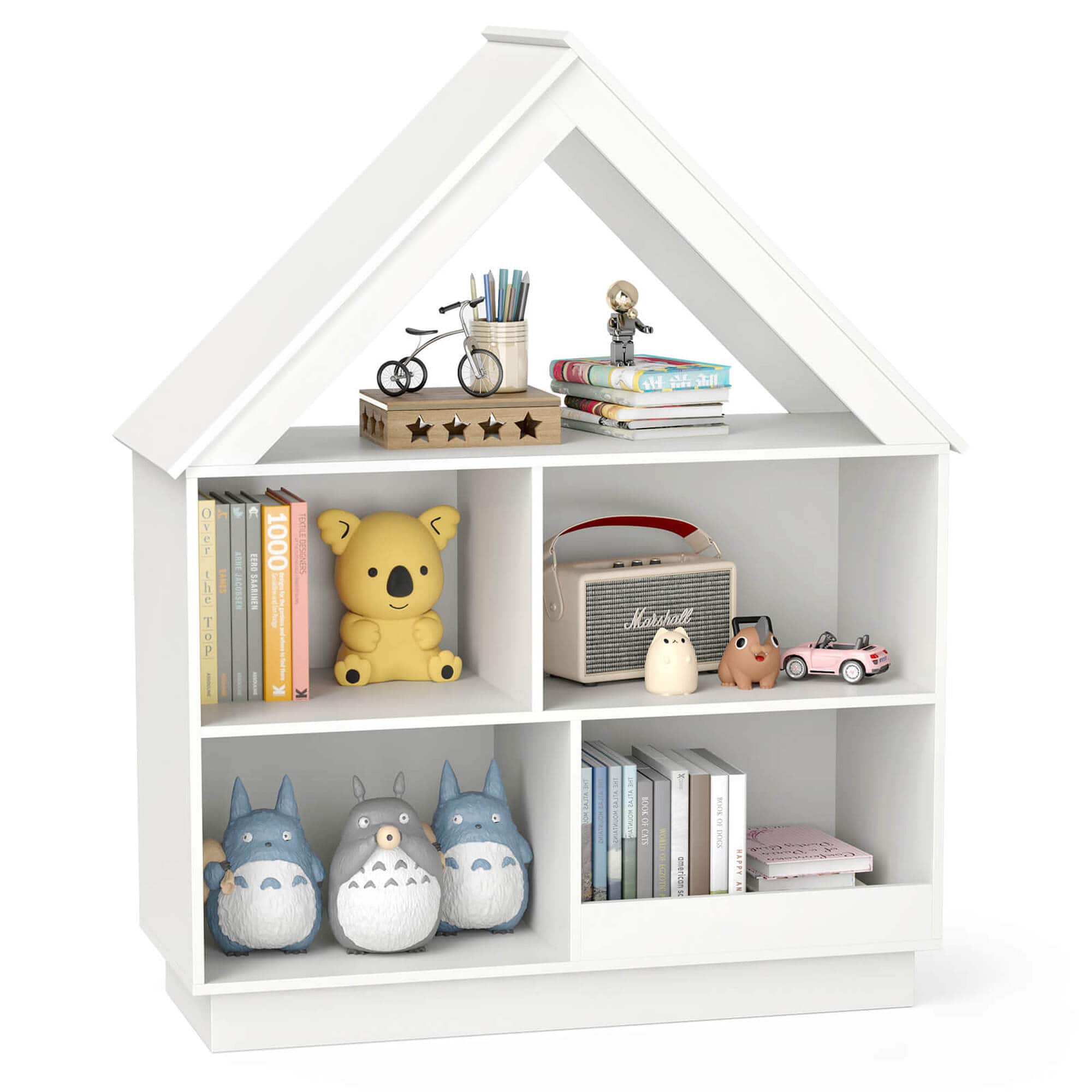 Costway - Wooden Kids Dollhouse Bookshelf with Open Shelves Anti-toppling System Bookcase - White