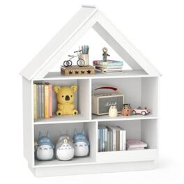 Costway - Wooden Kids Dollhouse Bookshelf with Open Shelves Anti-toppling System Bookcase - White