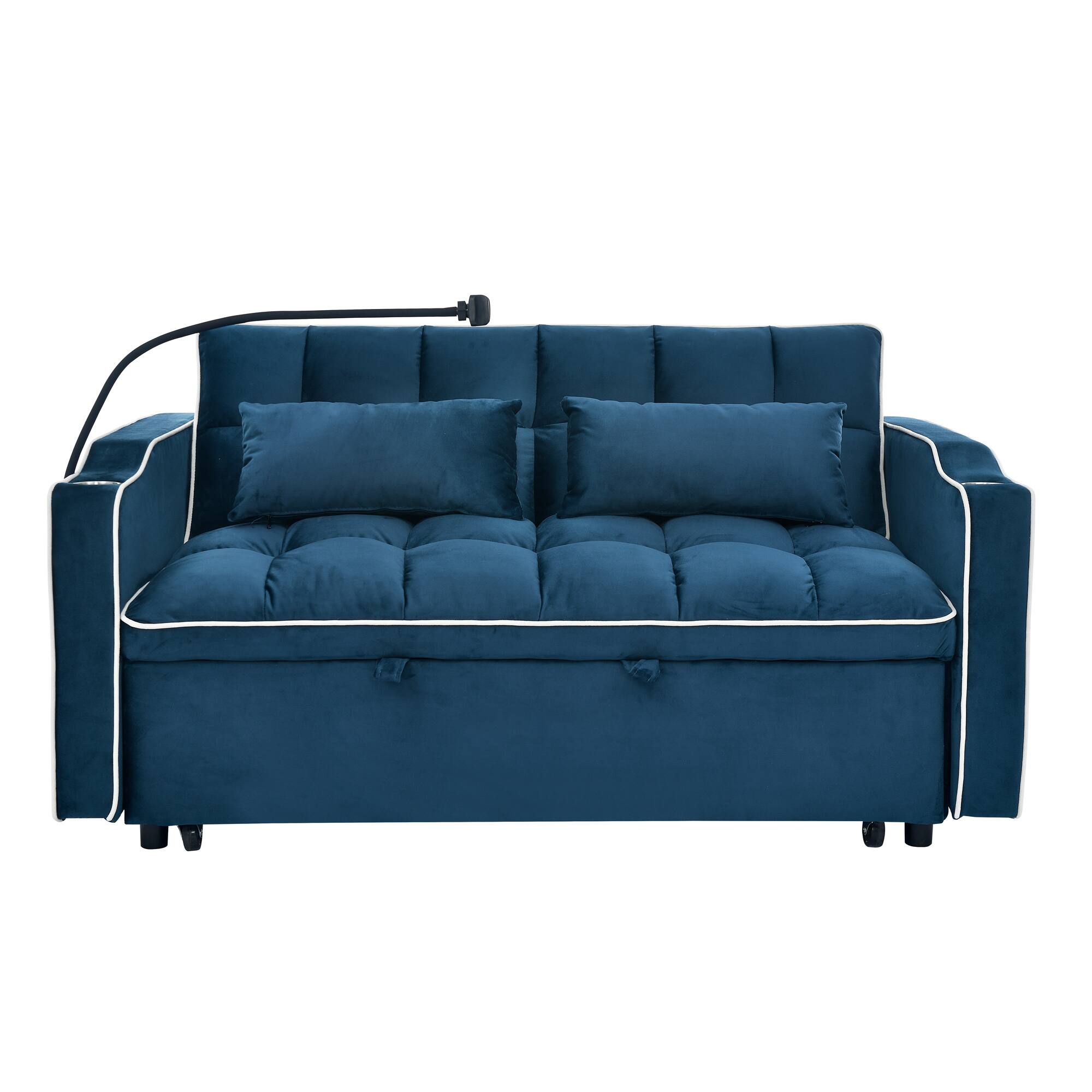 Alt View 9. Tiramisubest - Modern Velvet Versatile Foldable Sofa Bed in 3 Lengths,Adjustable Back w/ USB Port,Ashtray & Swivel Phone Stand (Blue) - Blue.