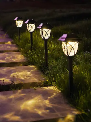 Front. Oumilen - 6 Pack Classic Cross Hollow Frame Solar Pathway Lights – Auto Dusk to Dawn Warm White for Garden.