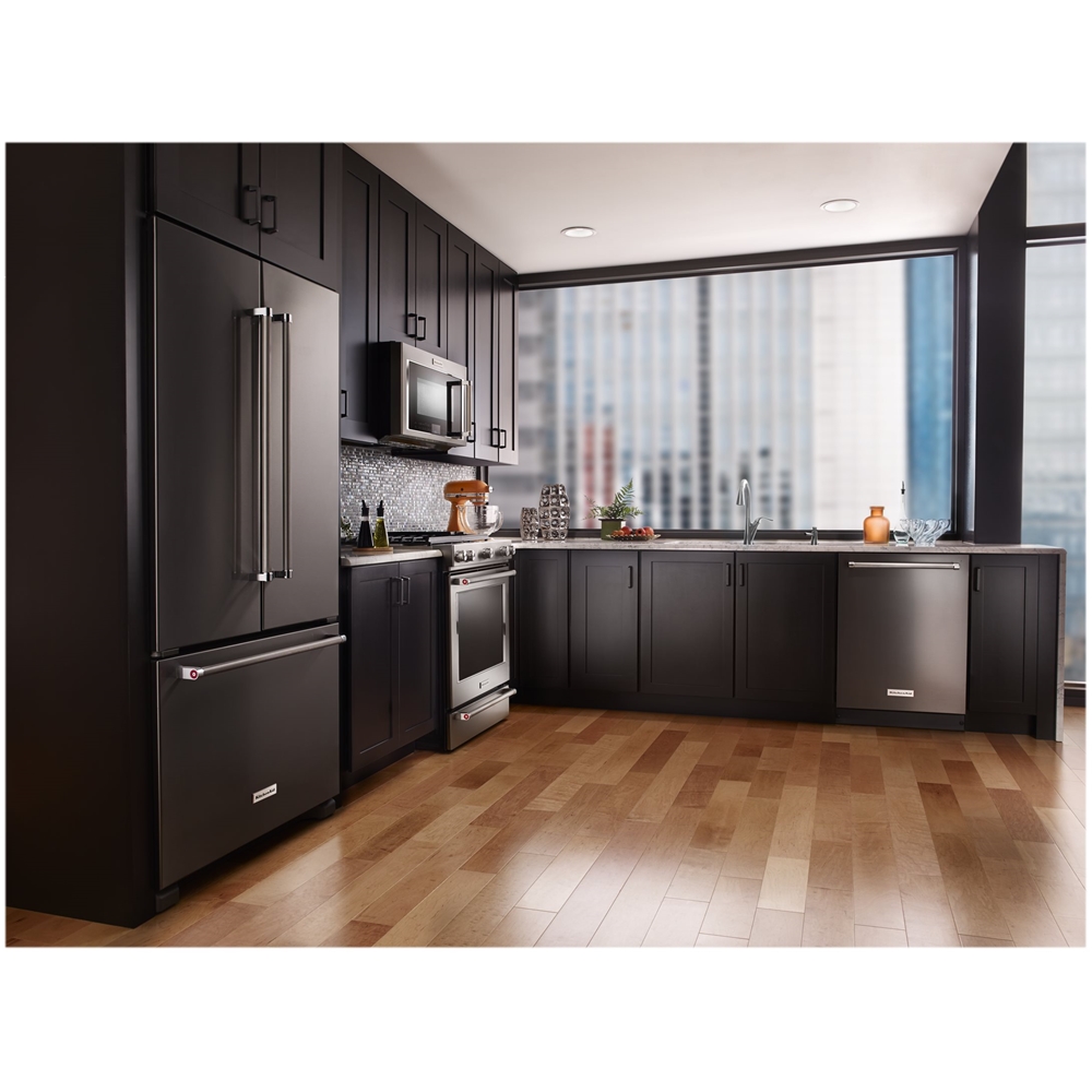 Left View: KitchenAid - 20 Cu. Ft. French Door Counter-Depth Refrigerator - Black Stainless Steel