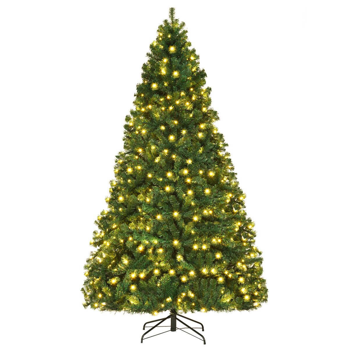 Front. Costway - 8Ft Pre-Lit Hinged PVC Christmas Tree 430 LED Lights - Green.