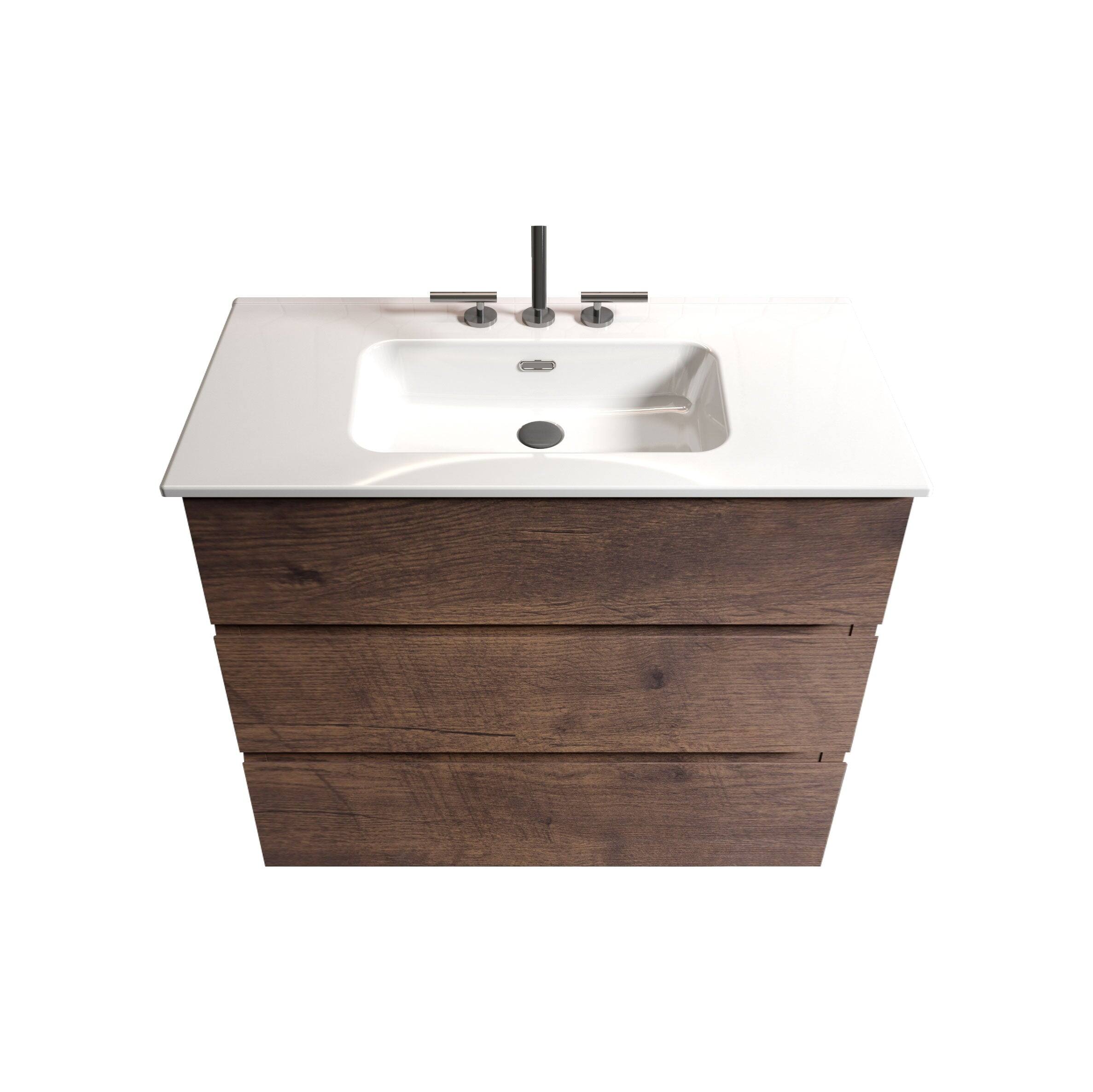 Alt View 1. Boyel Living - 36 Inch Walnut Bathroom Vanity with Sink, Large Storage, Freestanding Design, One-Piece Basin, Pre-Assembled - White+Walnut.