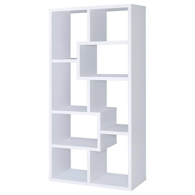 Alt View 1. HTUTWOO - 8-Shelf Geometric Bookcase-Wooden Open Back Bookshelf,70.75" Tall Vertical Storage Display Shelving Unit for Living Room - White.