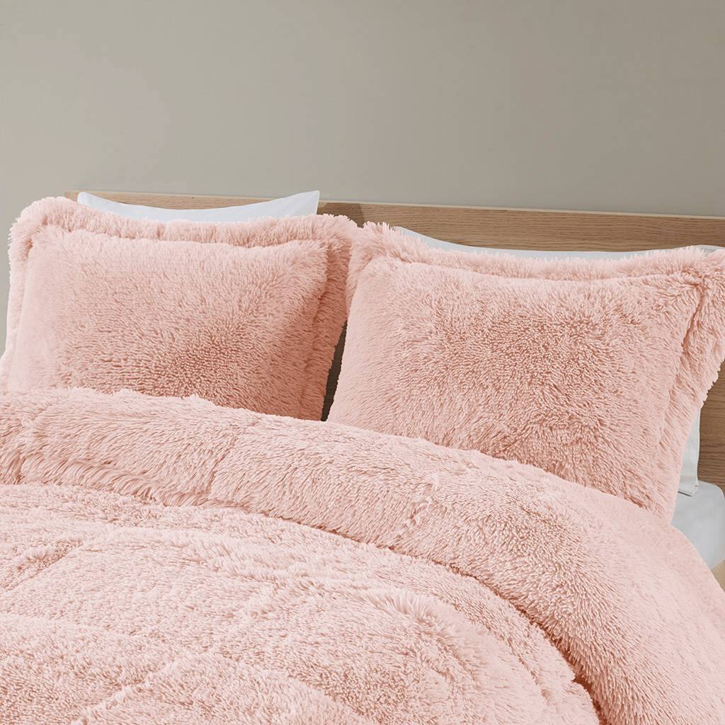 Back. Hivvago - Twin/Twin XL Pink Blush Soft Sherpa Faux Fur 2-Piece Comforter Set - Pink Blush.