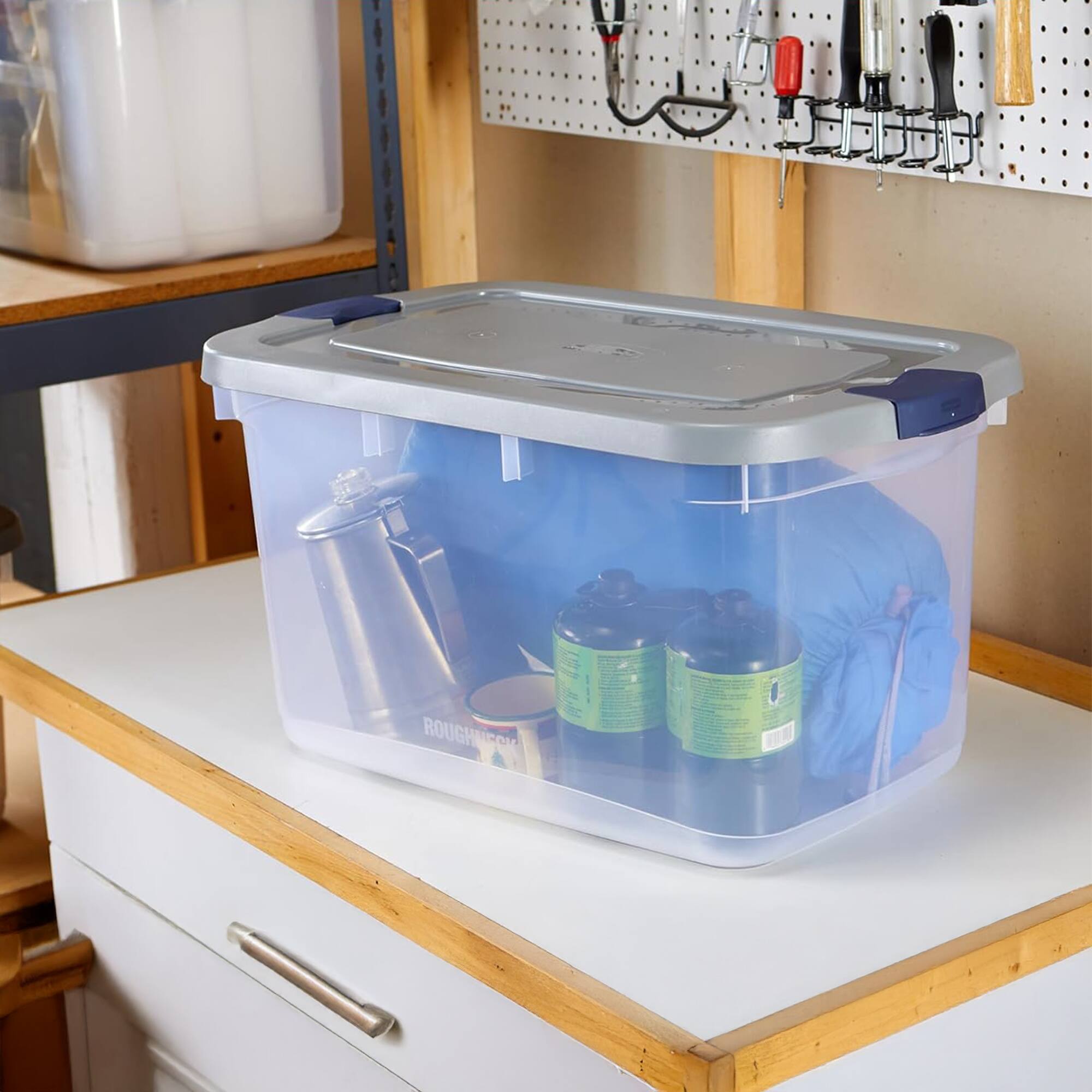 Alt View 10. RubberMaid - Rubbermaid 4 Pack Roughneck Clear Storage Containers, Stackable Totes, 66 Quart - Clear.