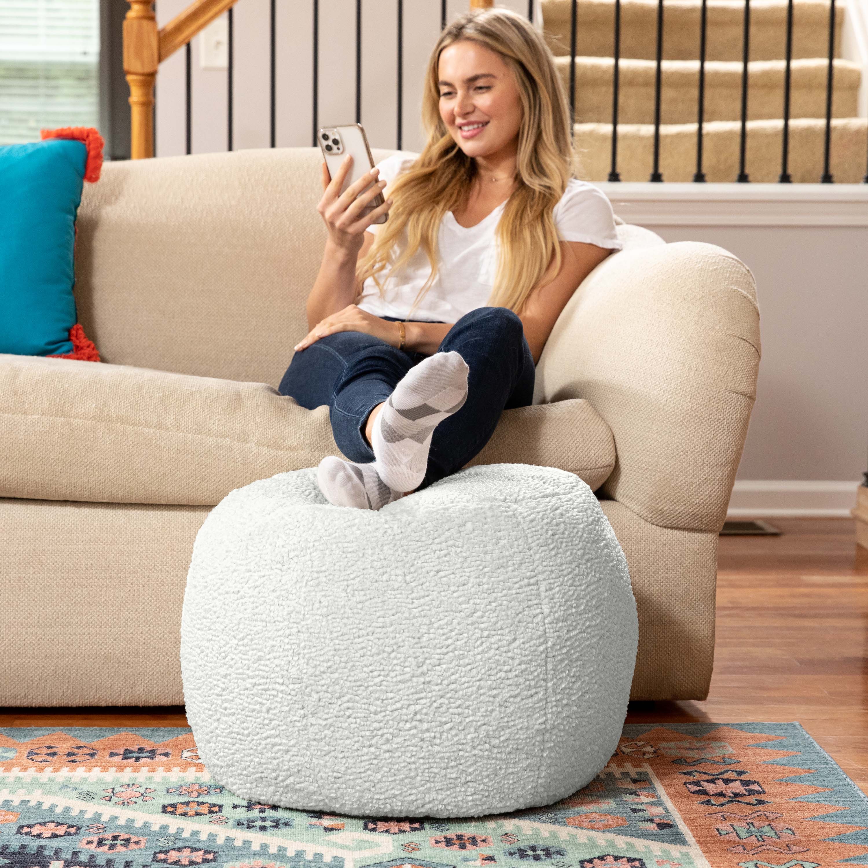 Alt View 3. Jaxx - Jaxx Ellis Ottoman Shearling Faux-Lamb Plush Pouf for Modern Interior Design, Small, Cloud - Cloud.