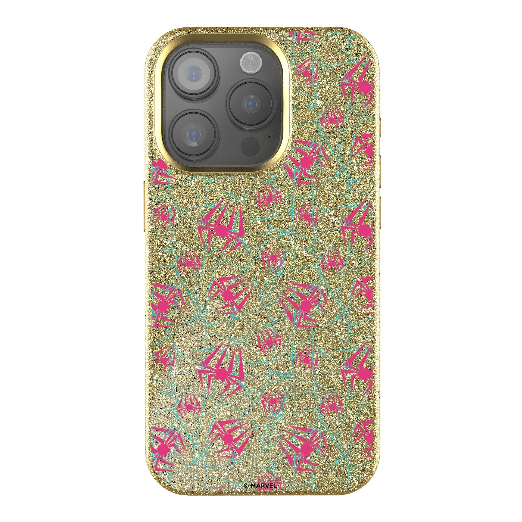 Keyscaper - Marvel Pattern Gold Bling Phone Case - Apple iPhone 16 Plus - Spider-Gwen
