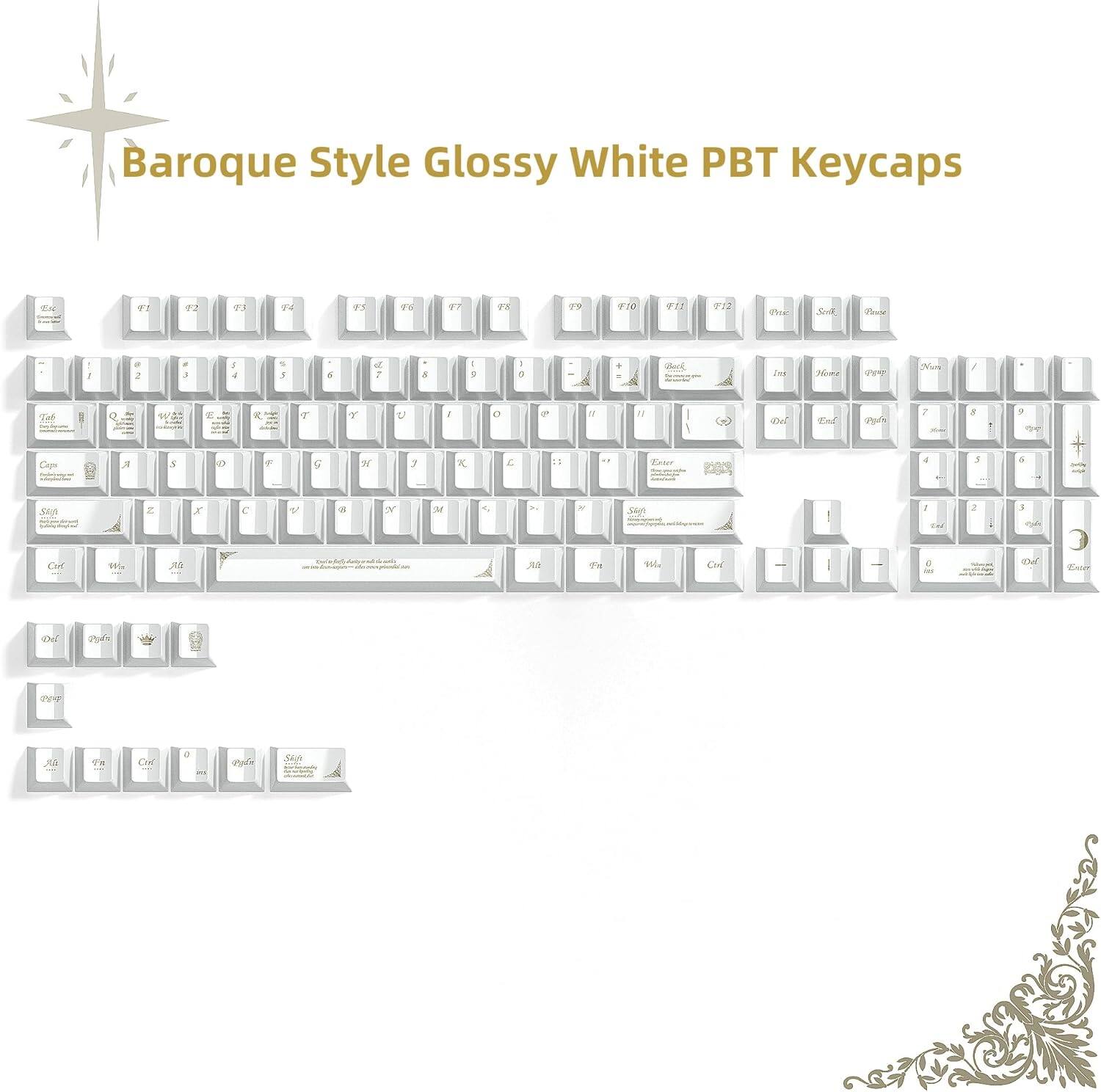 Baroque Style Glossy White PBT Keycaps