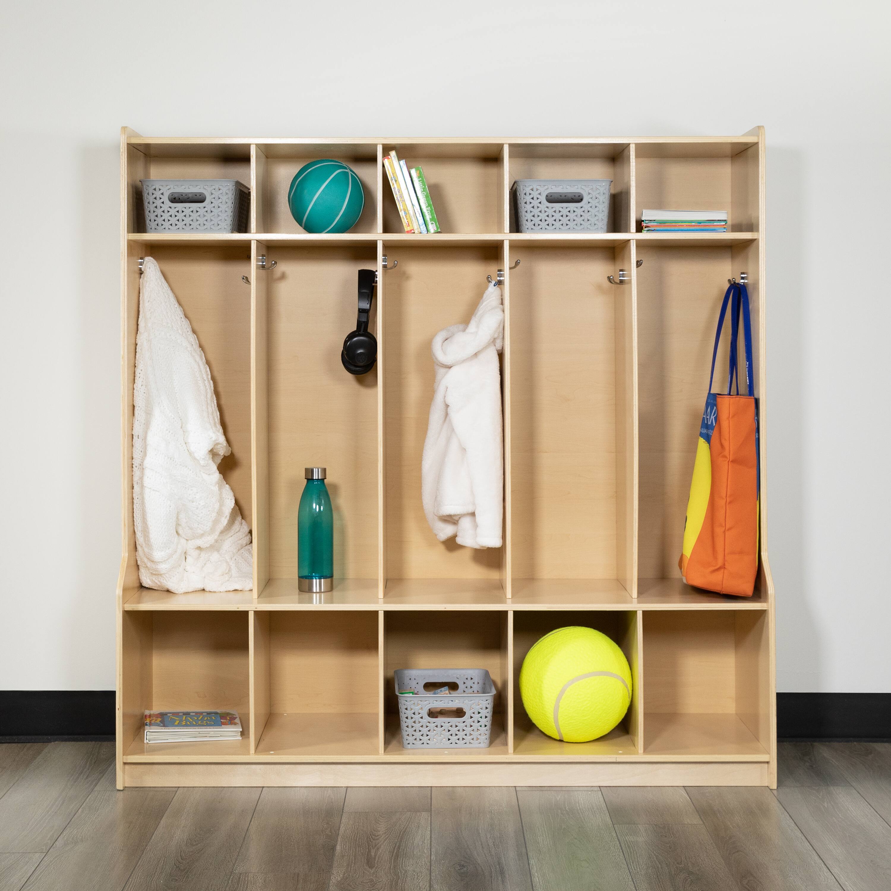 Alt View 1. Emma + Oliver - Wood School Coat Locker with Bench, Cubbies and Storage Organizer Hook - Natural.