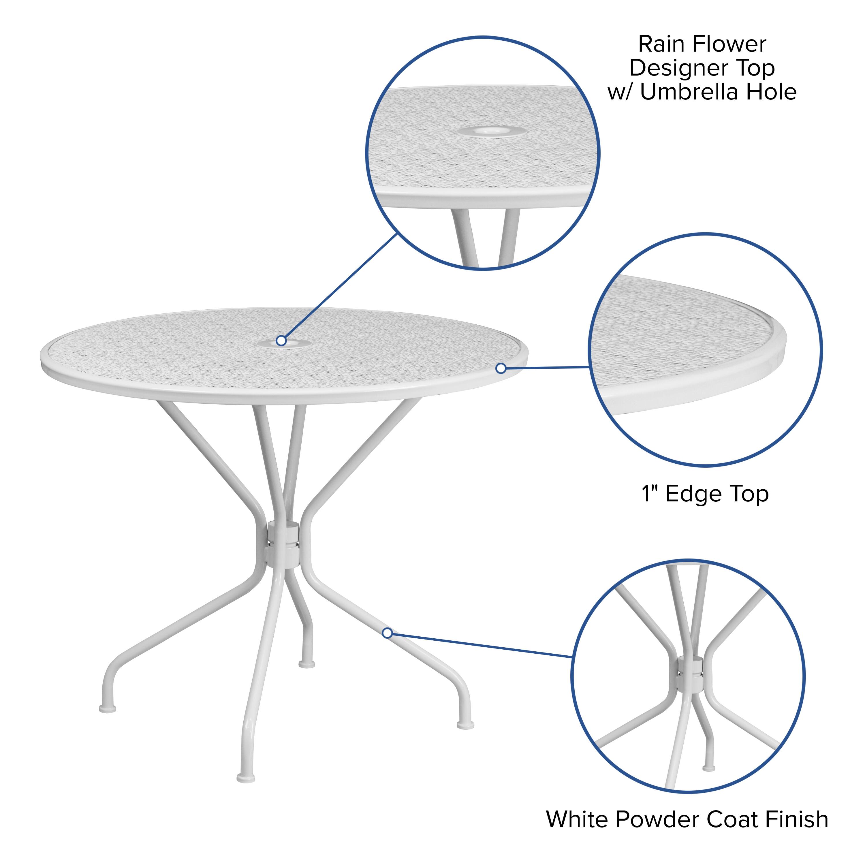 Rain Flower Designer Top w/ Umbrella Hole  
1" Edge Top  
White Powder Coat Finish