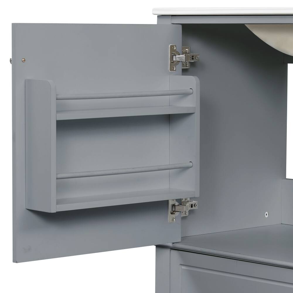 Back. Loheer - Loheer 36 inch bathroom vanity with ceramic sink top, gray freestanding vanity, 3 drawers and cabinet - Gray.