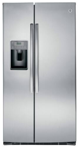 Front Standard. GE - 25.9 Cu. Ft. Frost-Free Side-by-Side Refrigerator with Thru-the-Door Ice and Water - Stainless-Steel.