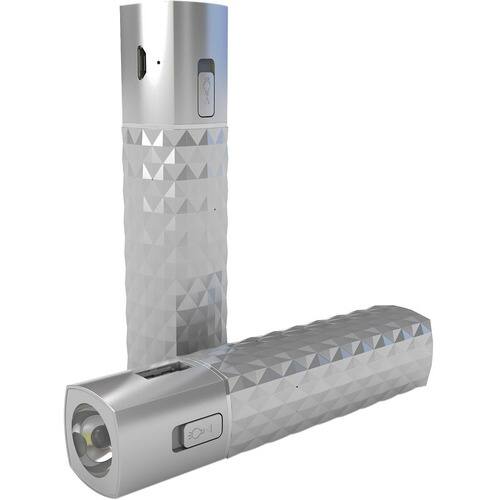 Front Standard. Hipstreet - Portable Power Bank and LED Flashlight - Silver.