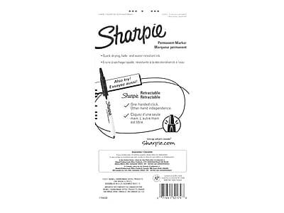 Sharpie  
Permanent Marker  
Marquage permanent  

- Dries quickly, fade- and water-resistant ink  
- Encre qui sèche rapidement, résistante à la fadeur et à l'eau  

Also try!  
Easy to use!  
Sharpie Retractable  
Retractable  
One-hand independence  
Clip for left or right hand  
Clipez pour la main gauche ou droite  

Sharpie.com  

Instructions & Warnings  
Instructions et avertissements  

[Additional text and barcode at the bottom]