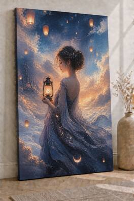 FC Design Large Ready to Hang 24x36" Dreamy Woman Lantern Sky Art ...