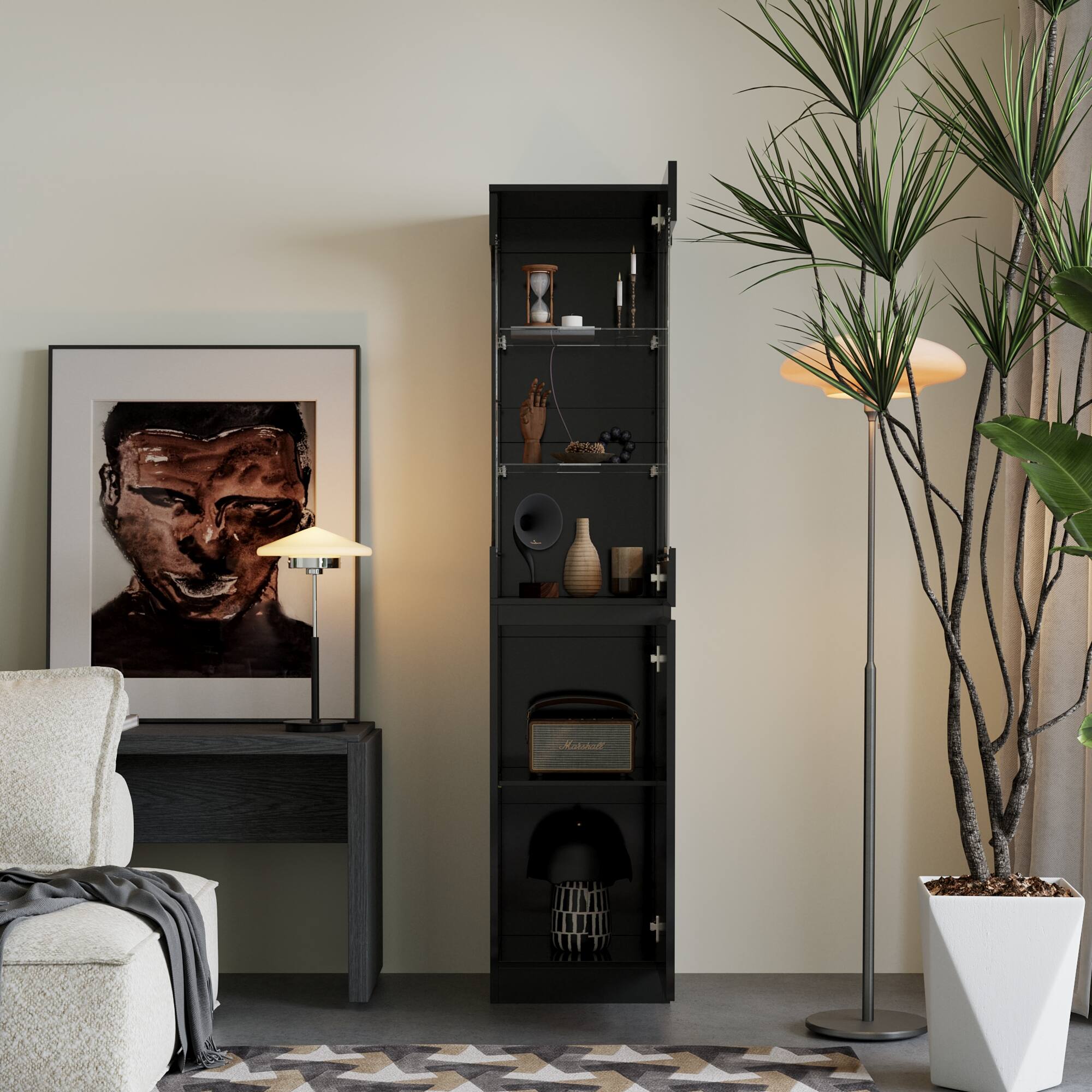 Alt View 2. Famapy - Famapy Display Storage Cabinet - Color - changing LED Lights & Adjustable Shelves for Home Decor - Black.