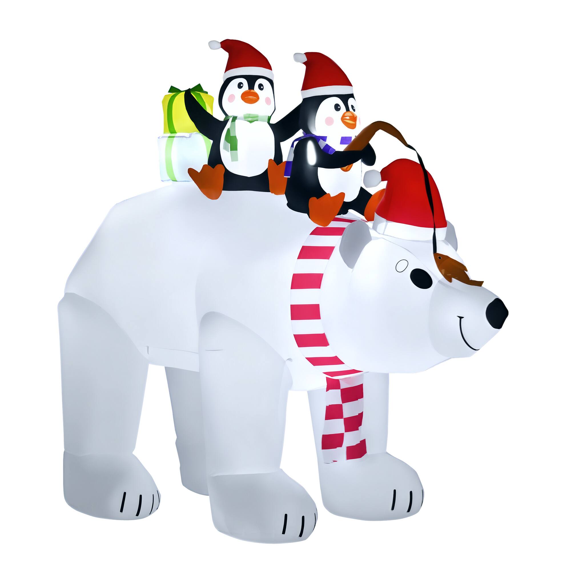 Front. Homcom - 7 ft Polar Bear and Penguins Christmas Inflatable, LED Lighted Outdoor Holiday Decoration - White.