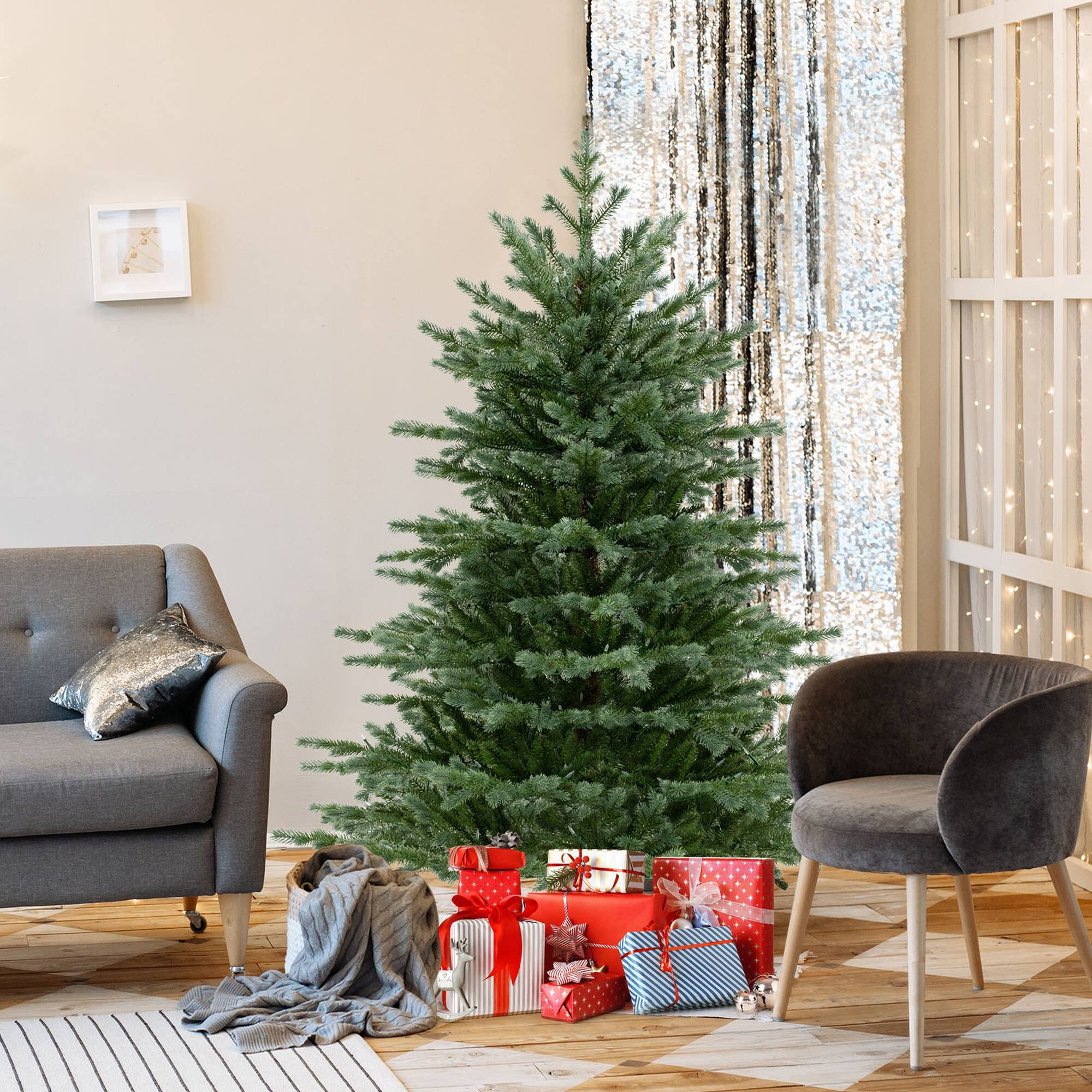 Alt View 3. Costway - Costway 5 FT Artificial Christmas Tree with  1426 Lush PVC & PE Tips 200 LED Lights - Green.