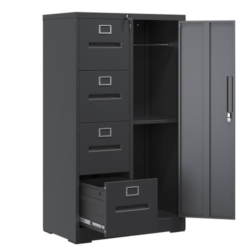 Alt View 4. HTUTWOO - Metal Storage Vertical Filing Cabinet with Lock – Steel File Locker with 4 Drawers and 1 Door, for School, Living Room - Black.