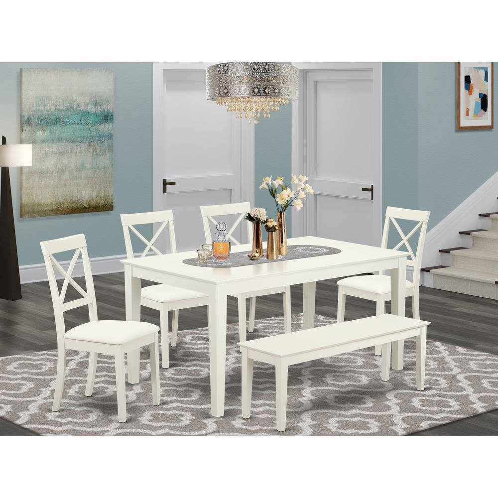 Left. East West Furniture - Dining Room Set Linen White - Brown.
