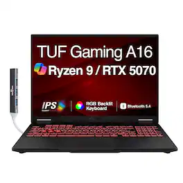 ASUS - TUF Gaming A16 Laptop 16.0 WUXGA Display (Ryzen 9 270, 64GB, 2TB SSD, Win 11 Pro) w/USB Hub - Jaegar Gray