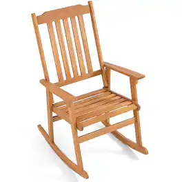 Costway - 1 PC Outdoor Rocking Chair Acacia Wood Oversized Patio Rocker with High Back - Natural