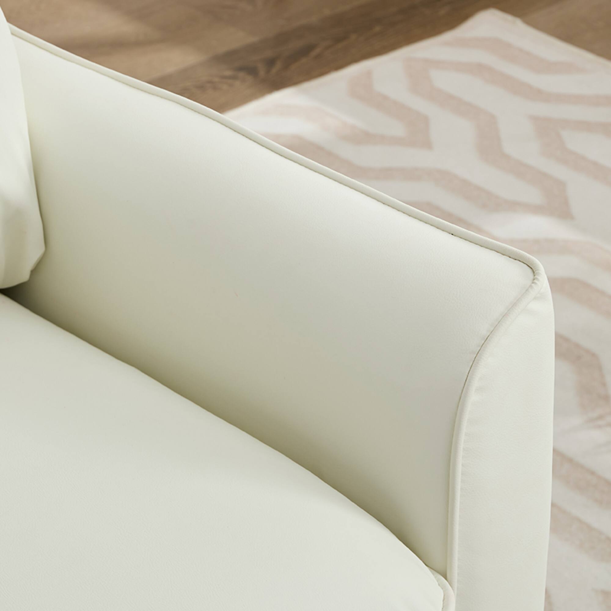 Left. GOODSILO - Nordic Retro Light Luxury Leather Upholstered Sofa Chair for Living Room, Bedroom, or Balcony - Cream White.