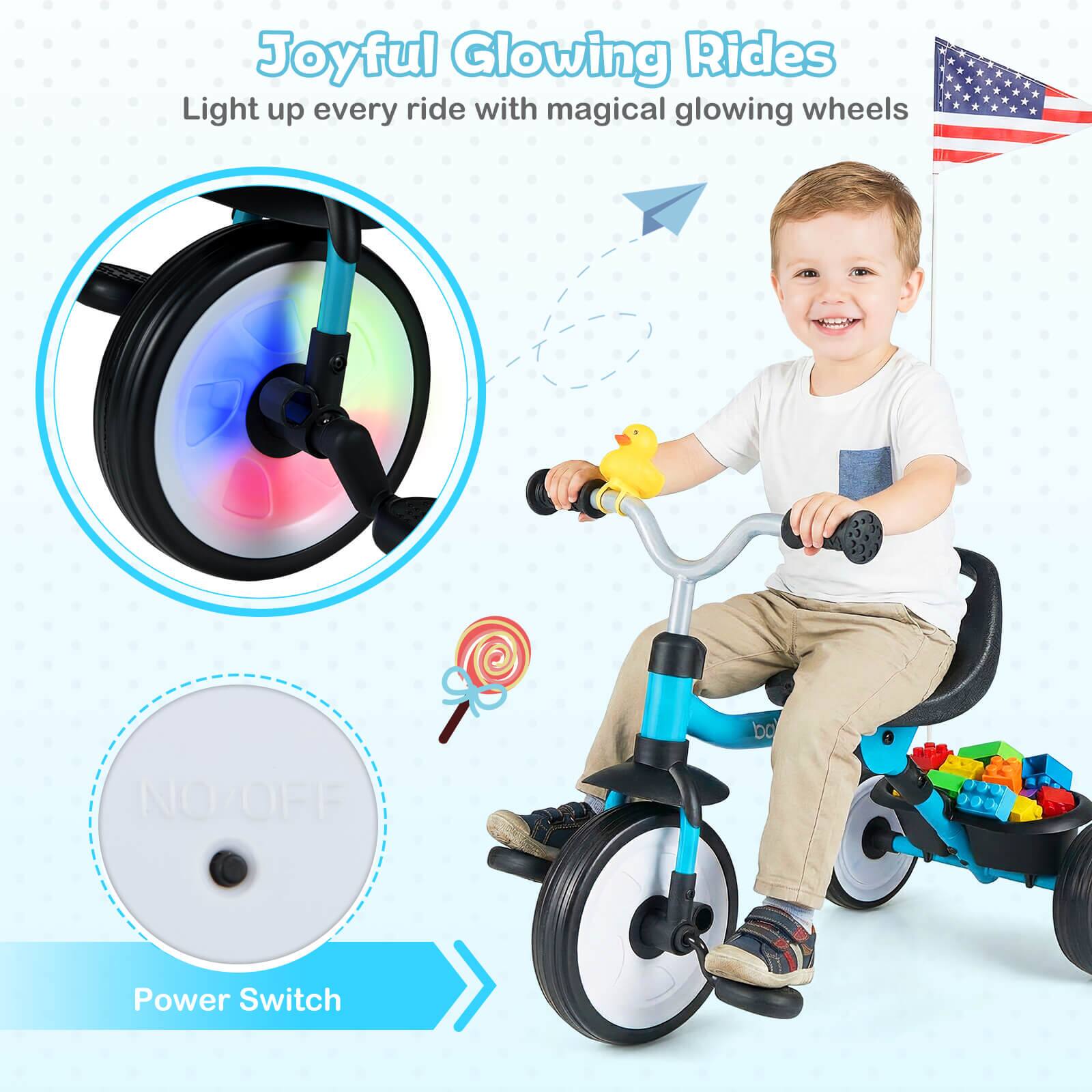 Joyful Glowing Rides  
Light up every ride with magical glowing wheels  

NO/ON OFF  
Power Switch
