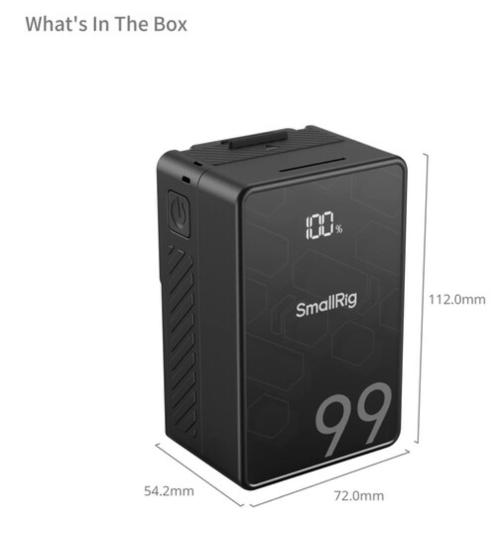 What's In The Box  
100%  
SmallRig  
54.2mm  
112.0mm  
72.0mm