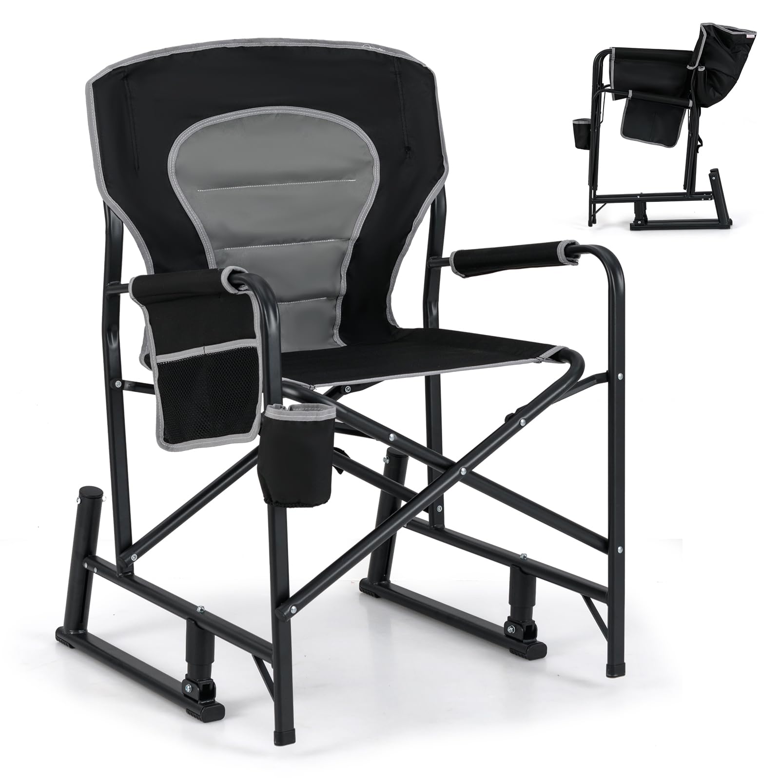 Front. Ecooso - Outdoor Rocking Camping Chair with Spring Base and Padded Back - Black+Gray/Red+Gray.