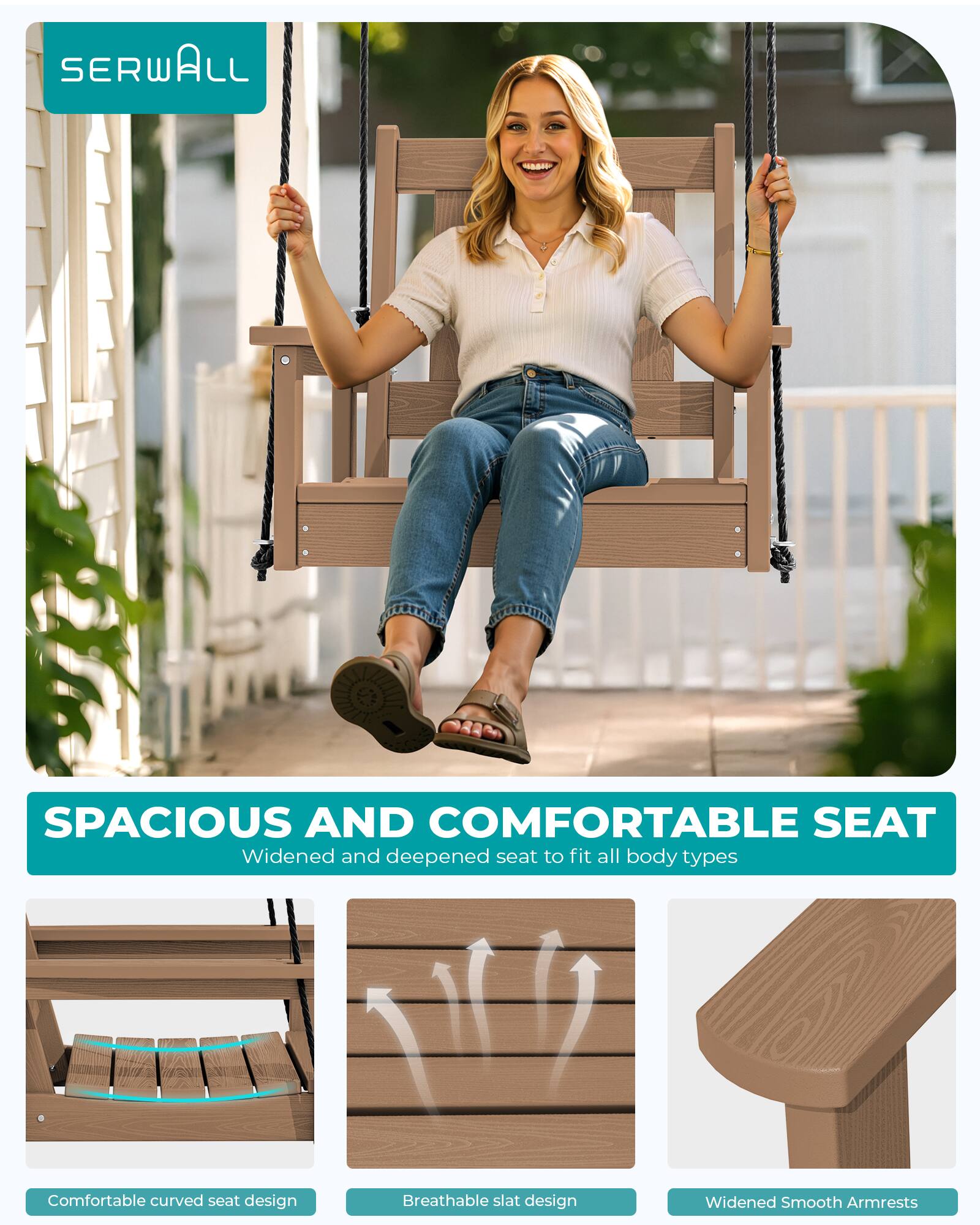 SERWALL

SPACIOUS AND COMFORTABLE SEAT
Widened and deepened seat to fit all body types
Comfortable curved seat design
Breathable slat design
Widened Smooth Armrests