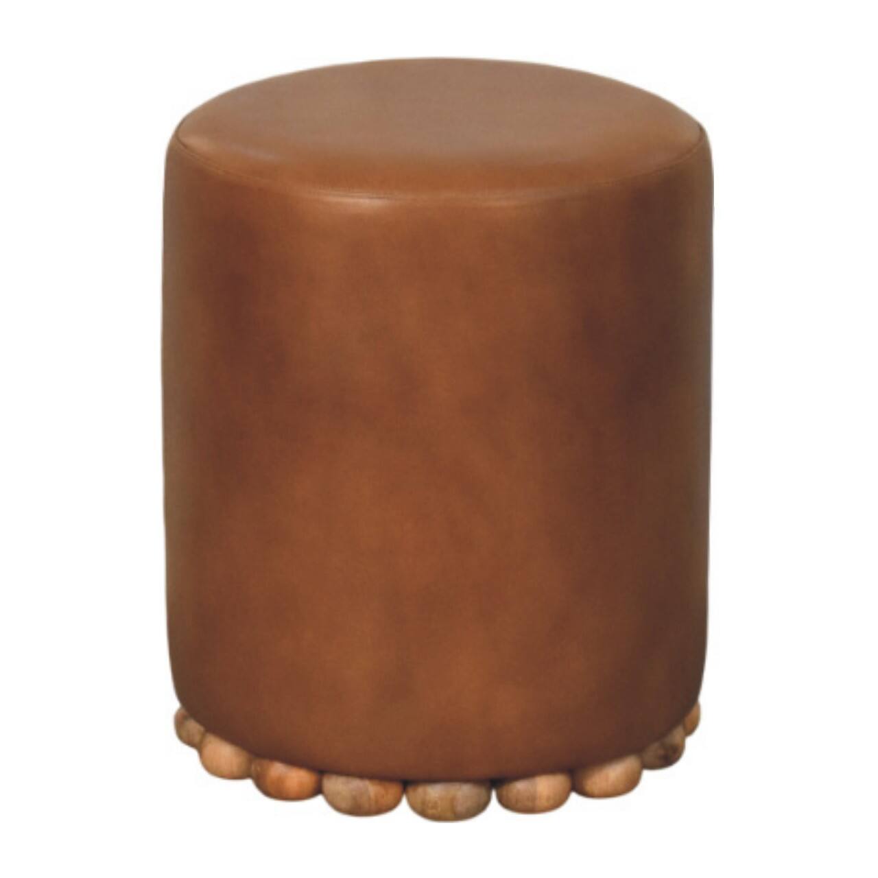 Angle. Artisan Furniture - Artisan Furniture Solid Wood Bola Leather Stool - Beige.