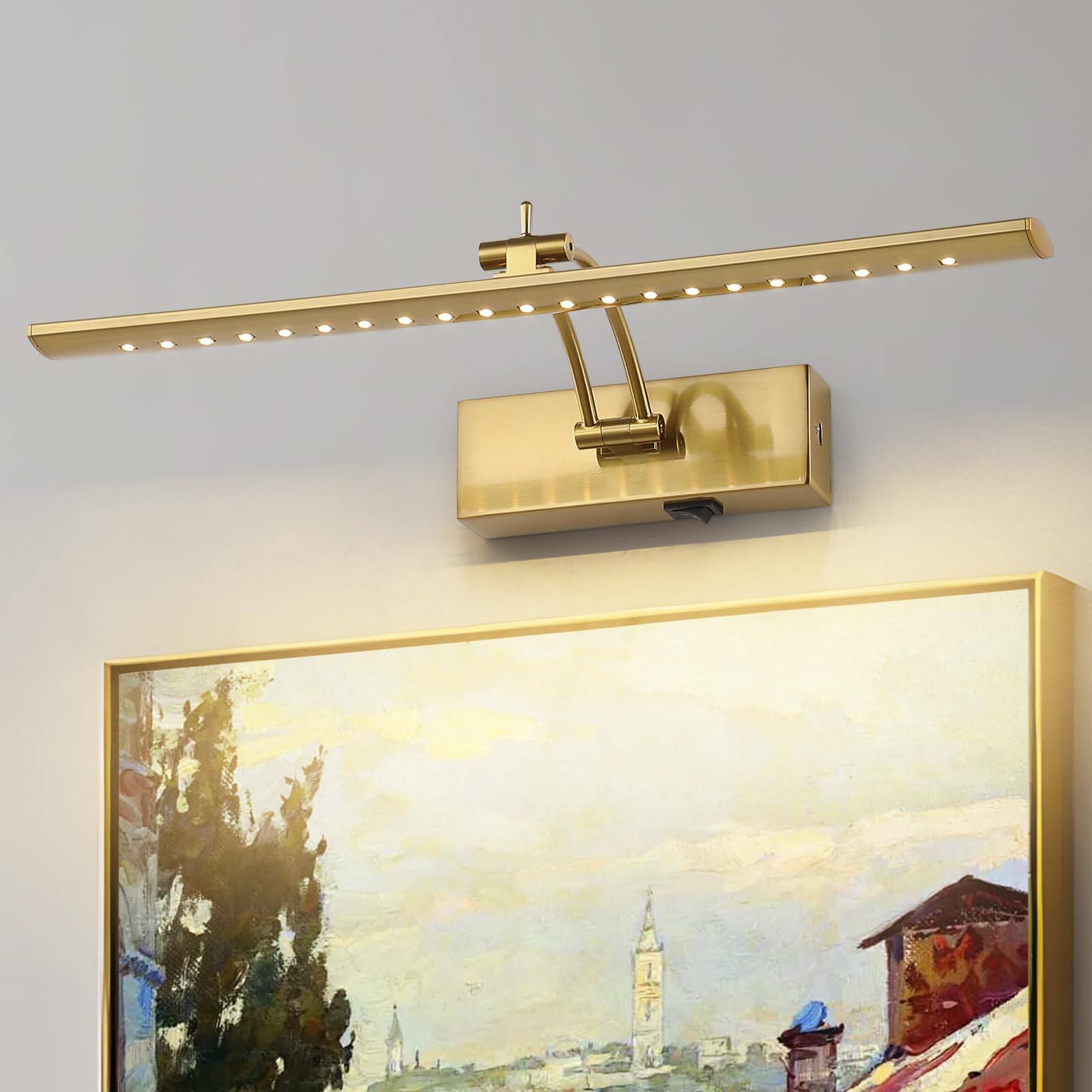 Alt View 4. TECH SAFARI - Rechargeable Picture Light Wireless Art Display Lights With Dimmer Timer Off Swing Arm Operated mah Cap - Brass 15.94".