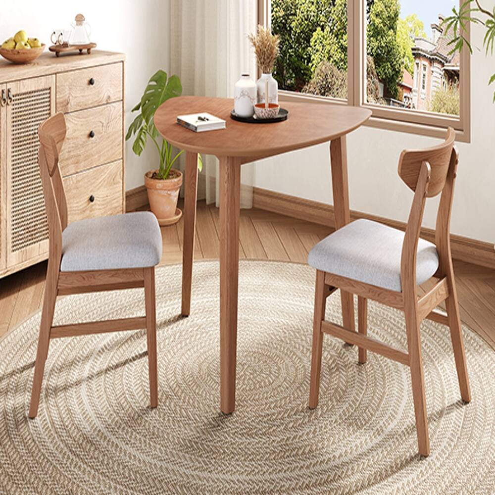 Alt View 2. Loheer - Loheer 3-Piece Table Set Triangular Dining Table with 2 Curved Wood Chairs Small Space Light Brown - Light Brown.