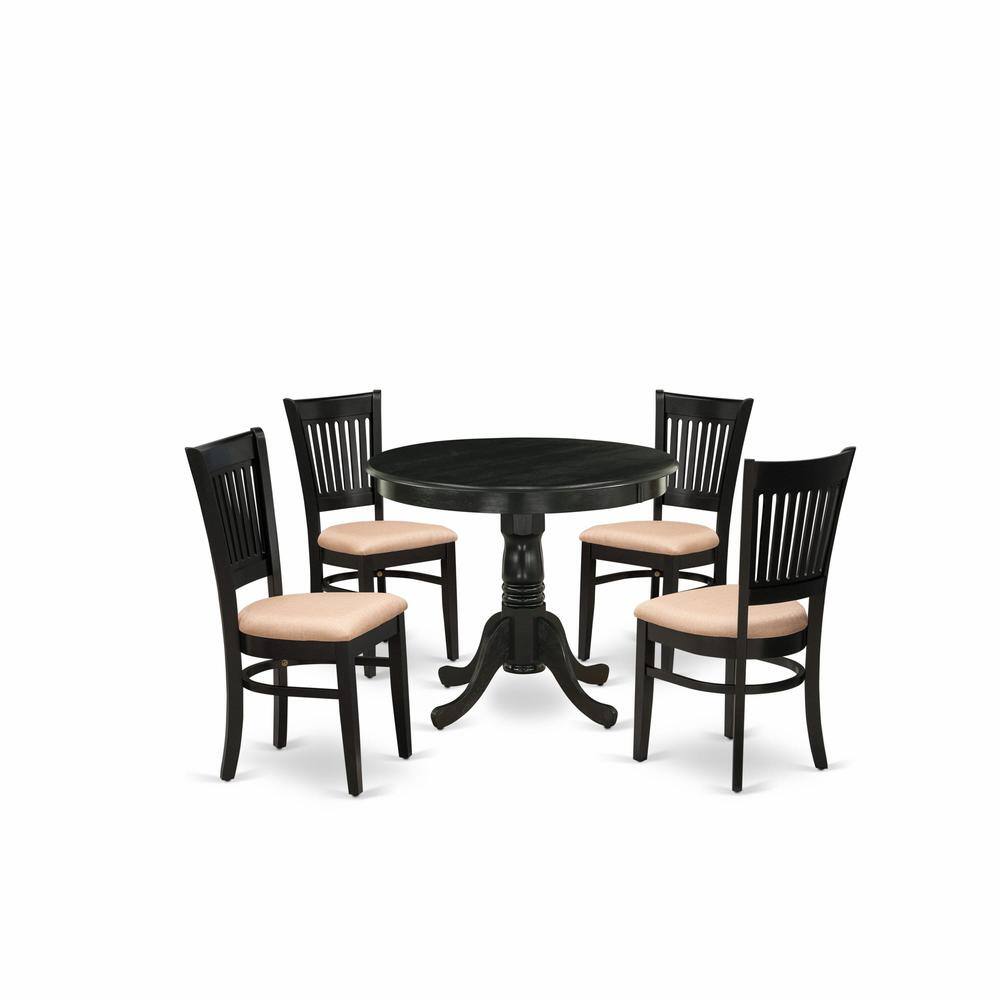 Front. East West Furniture - East West Furniture, ANVA5-BLK-C, 5-Pc Dinette Room Set- 4 Wooden Chair and Modern Dining Table - Black.