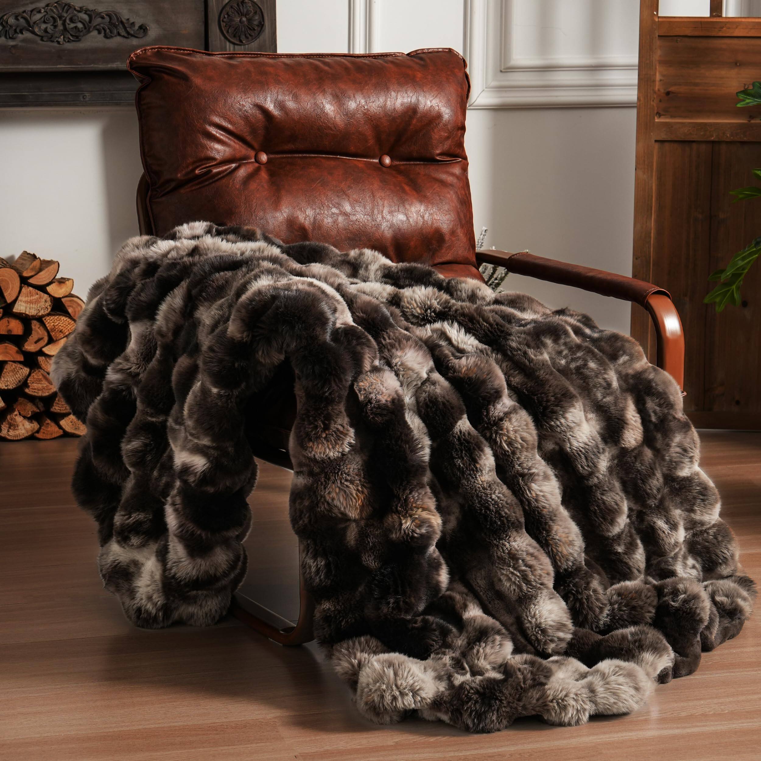 Paradigms Interiors - Fluffy Faux Throw Blanket For Couch Soft Plush Thick Cozy Fuzzy Luxury Minky Bubble Home Living Room Decor - Tie-dye Coffee-Thickened Throw(50" x 60")